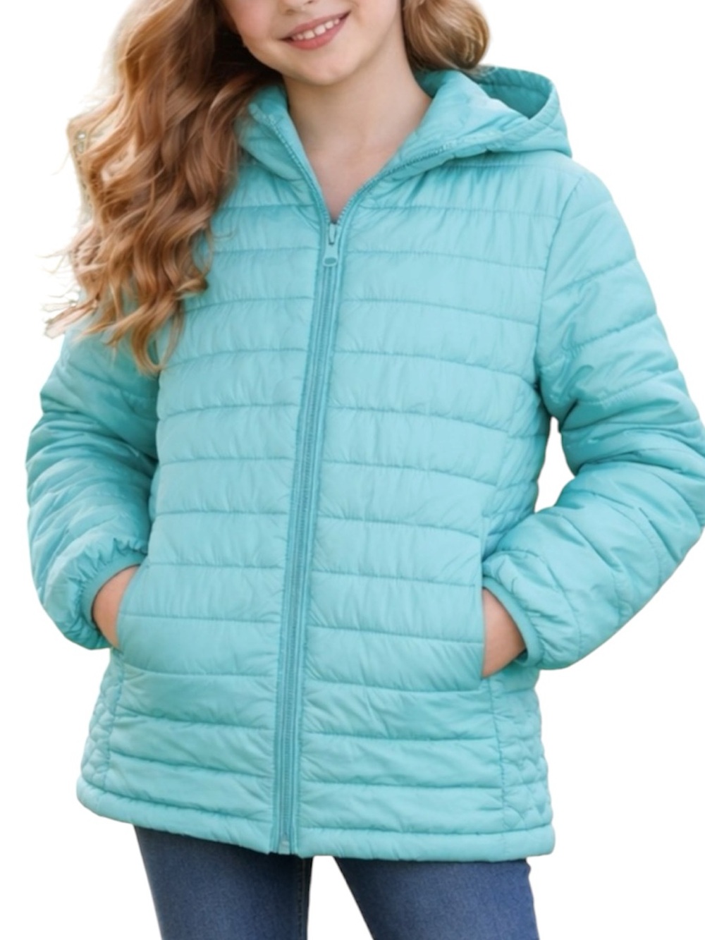 GAP aqua hooded mid weight puffer coat jacket girls large